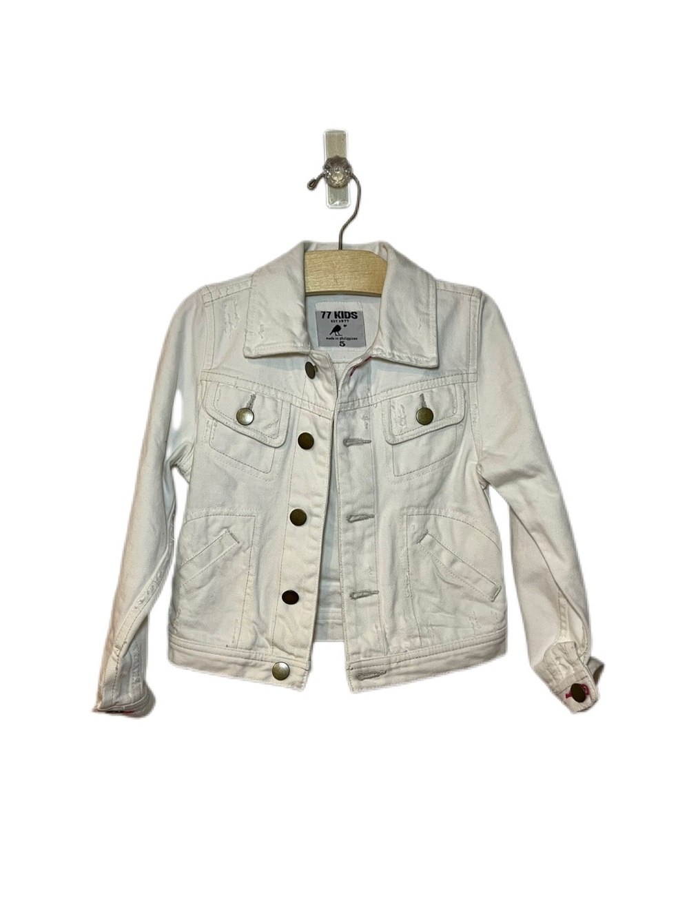 77kids by American Eagle Size 5 White Distressed Jean Jacket